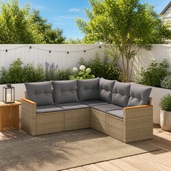 Durable 5 Piece Garden Sofa Set in Beige Poly Rattan