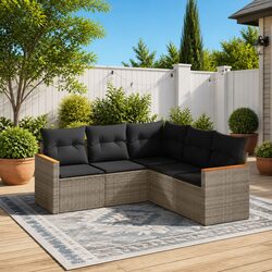5-Piece Outdoor Garden Sofa Set with Cushions in Grey