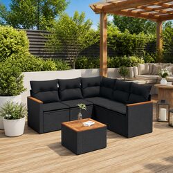 Black Poly Rattan 6-Piece Garden Sofa Set for Outdoor Use