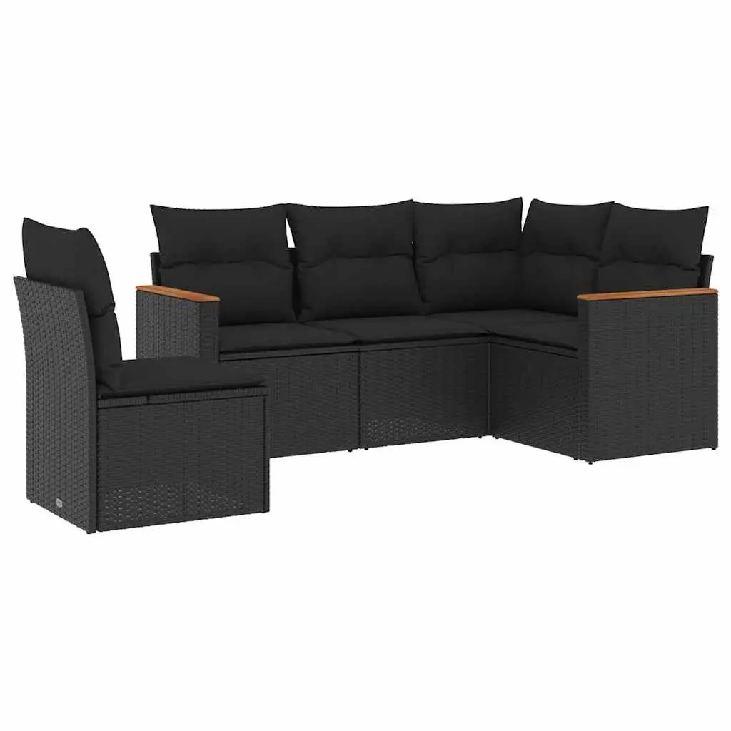 5 Piece Black Poly Rattan Garden Sofa Set with Storage