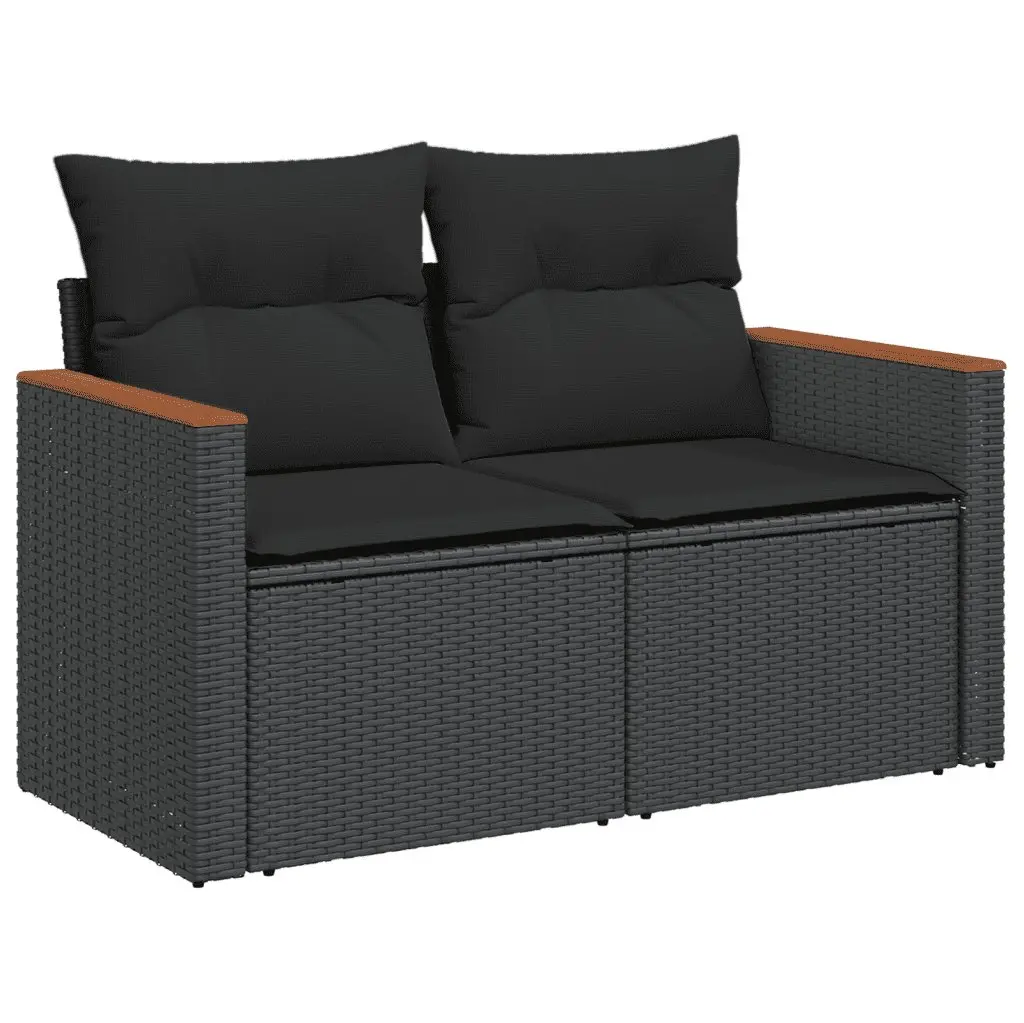 5 Piece Black Poly Rattan Garden Sofa Set with Storage