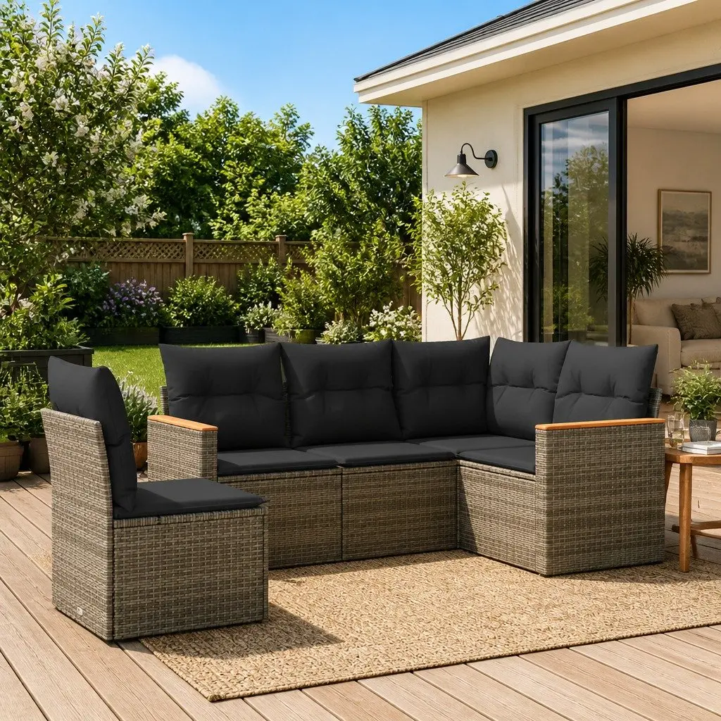 Garden Sofa Set PE Rattan 5 Piece Outdoor Furniture Grey