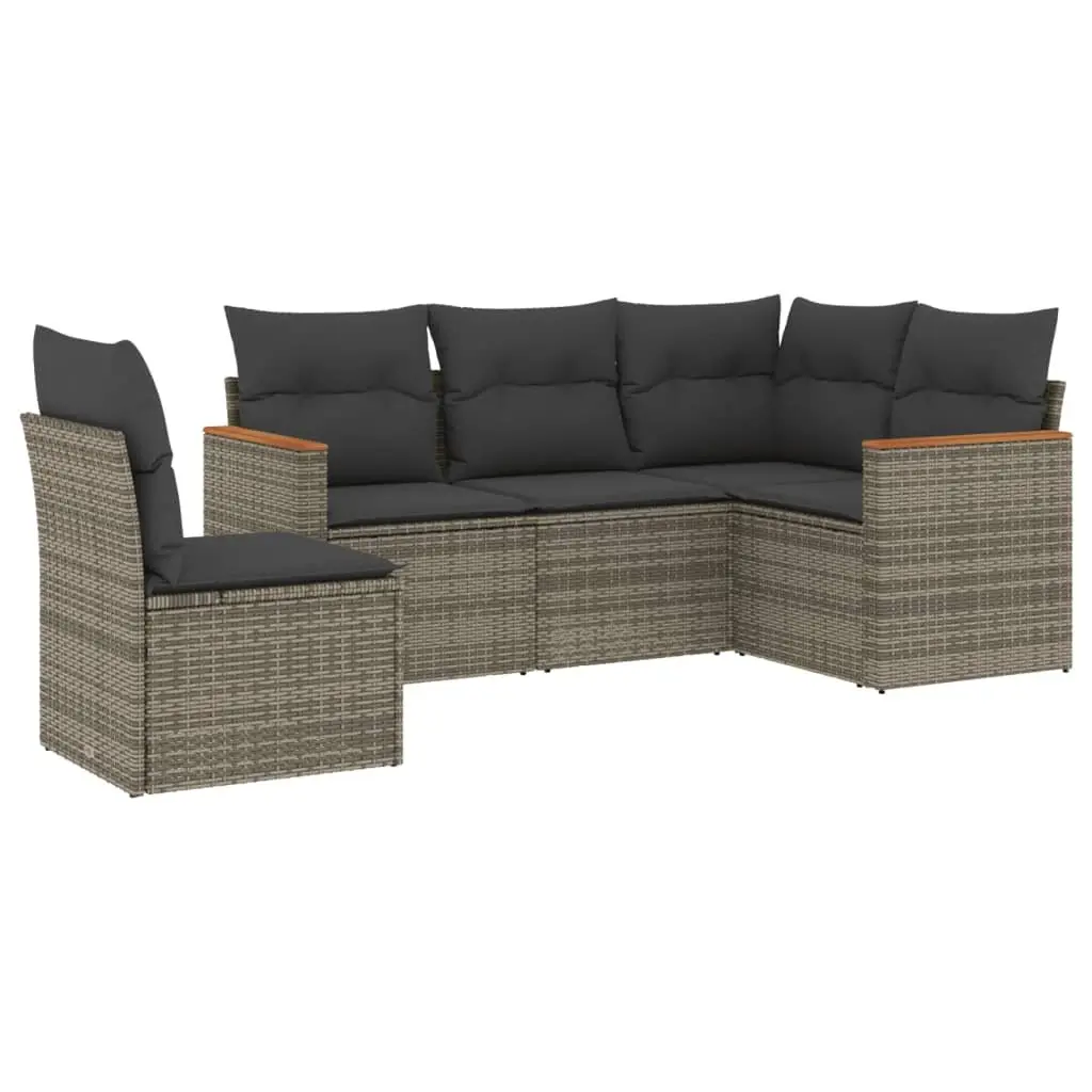 Garden Sofa Set PE Rattan 5 Piece Outdoor Furniture Grey