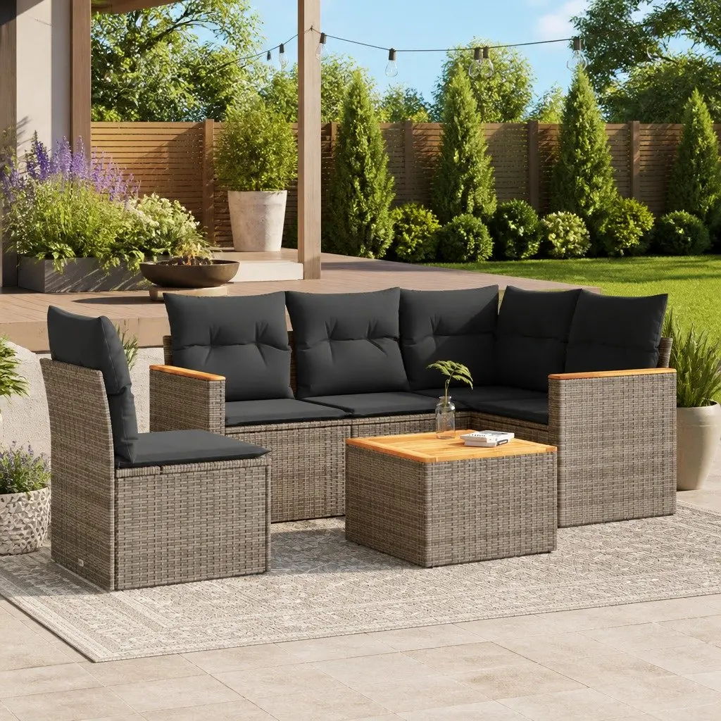 Garden Sofa Set PE Rattan 6 Piece Outdoor Furniture Modular Grey