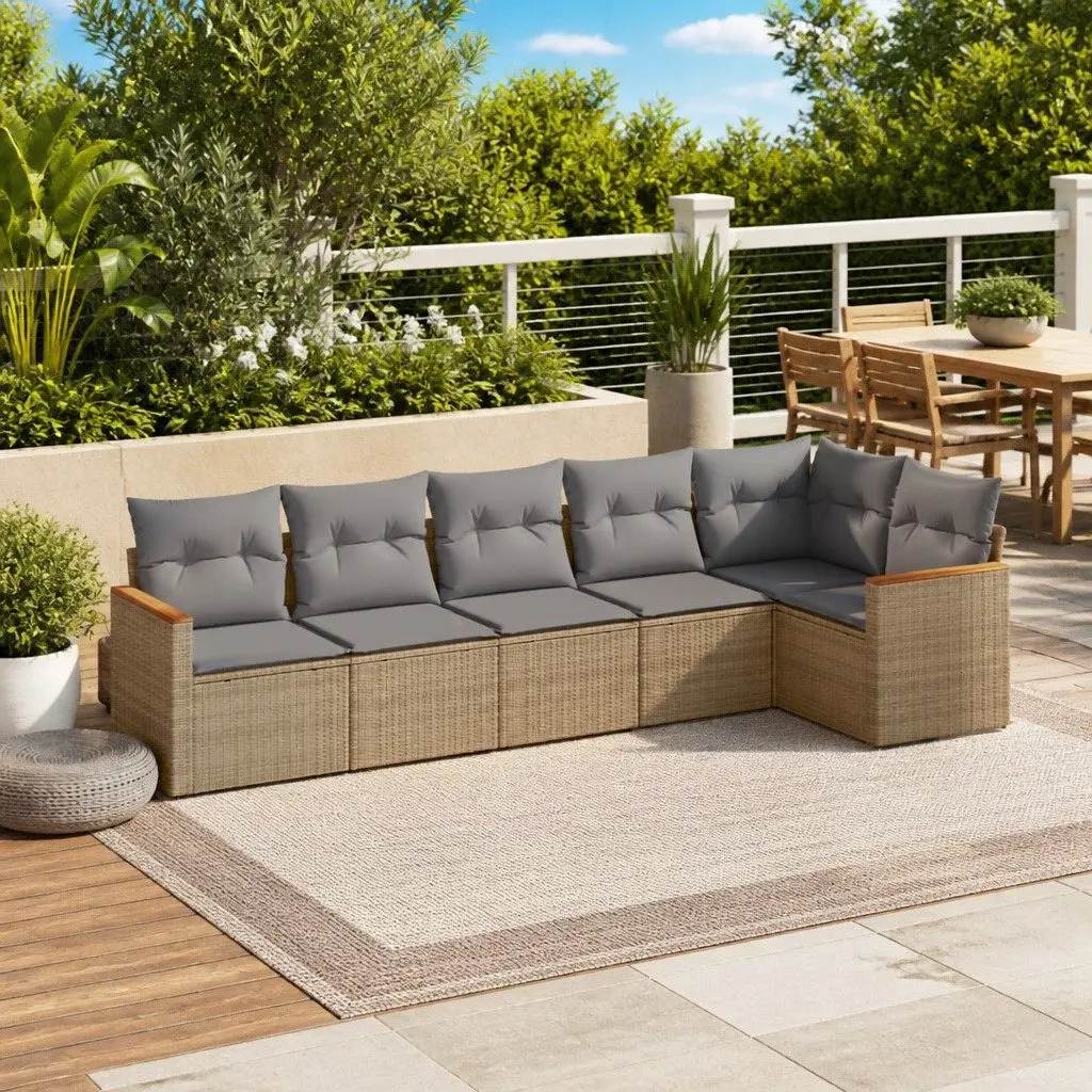 6 Piece Modular Beige Garden Sofa Set for Outdoors