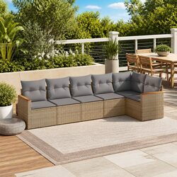 6 Piece Modular Beige Garden Sofa Set for Outdoors