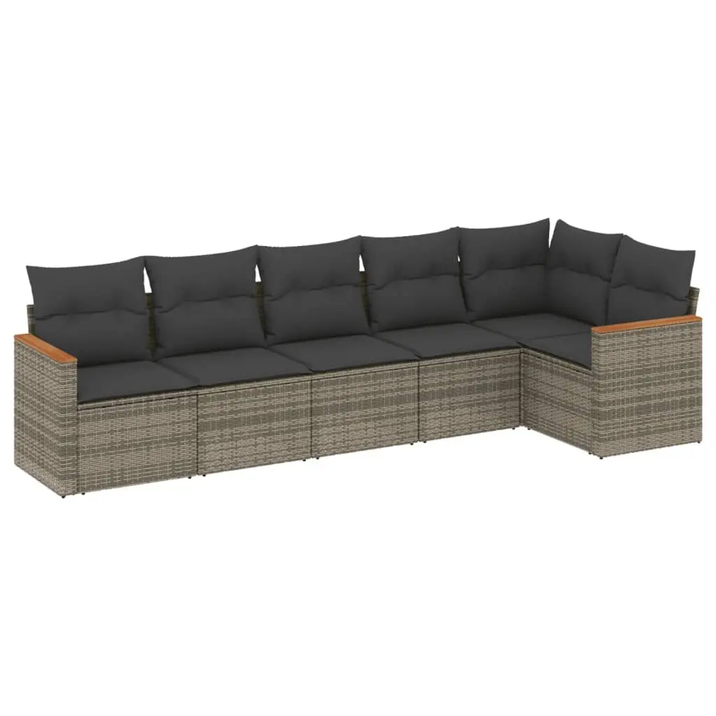 6-Piece Grey Poly Rattan Garden Sofa Set