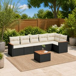 Durable 7 Piece Garden Sofa Set with Cushions in Black