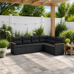 6-Piece Modular Garden Sofa Set in Black Poly Rattan