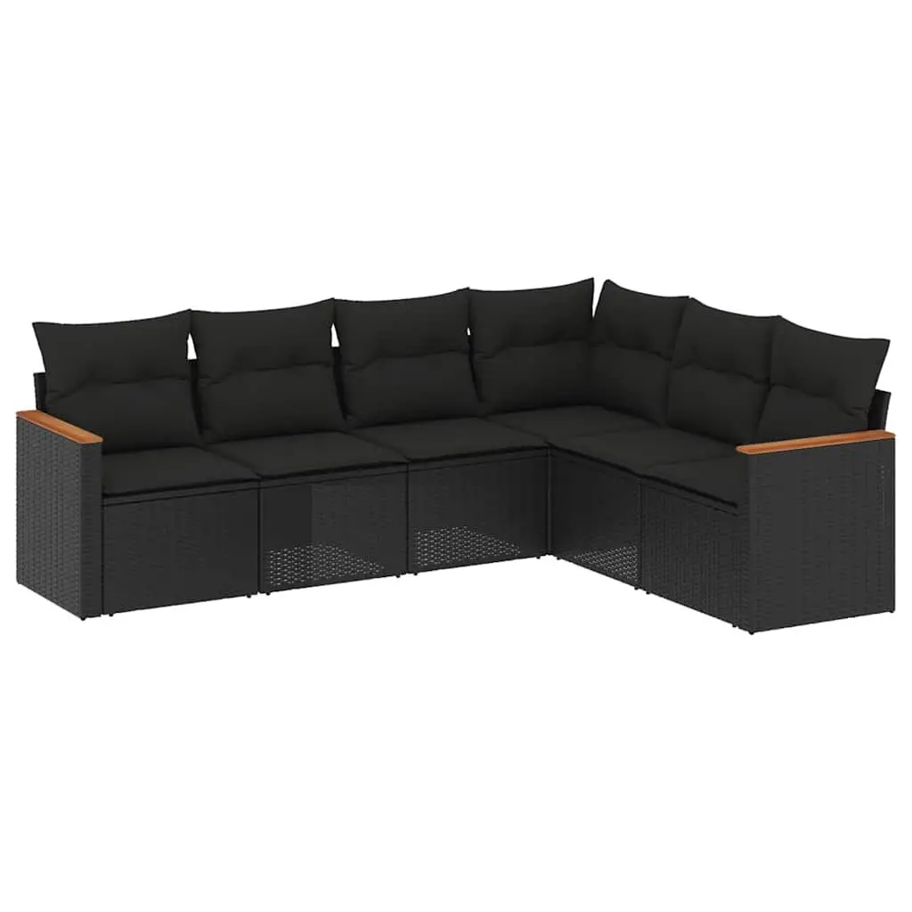 6-Piece Modular Garden Sofa Set in Black Poly Rattan