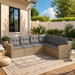 Outdoor Modular Garden Sofa Set 6 Pieces in Beige