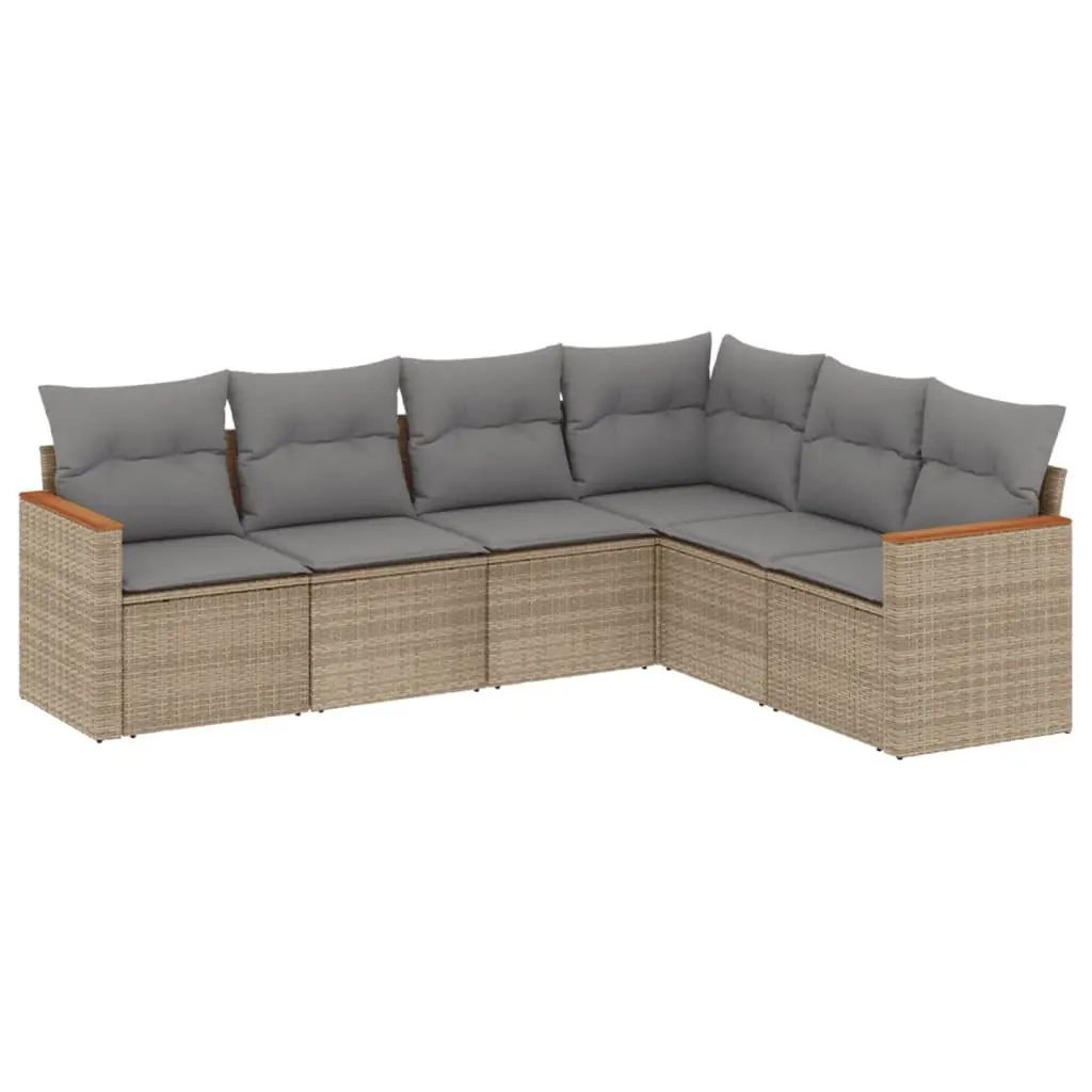 Garden Sofa Set PE Rattan 6 Piece Modular Outdoor Furniture Patio Beige