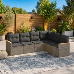 6 Piece Grey Poly Rattan Garden Sofa Set with Cushions