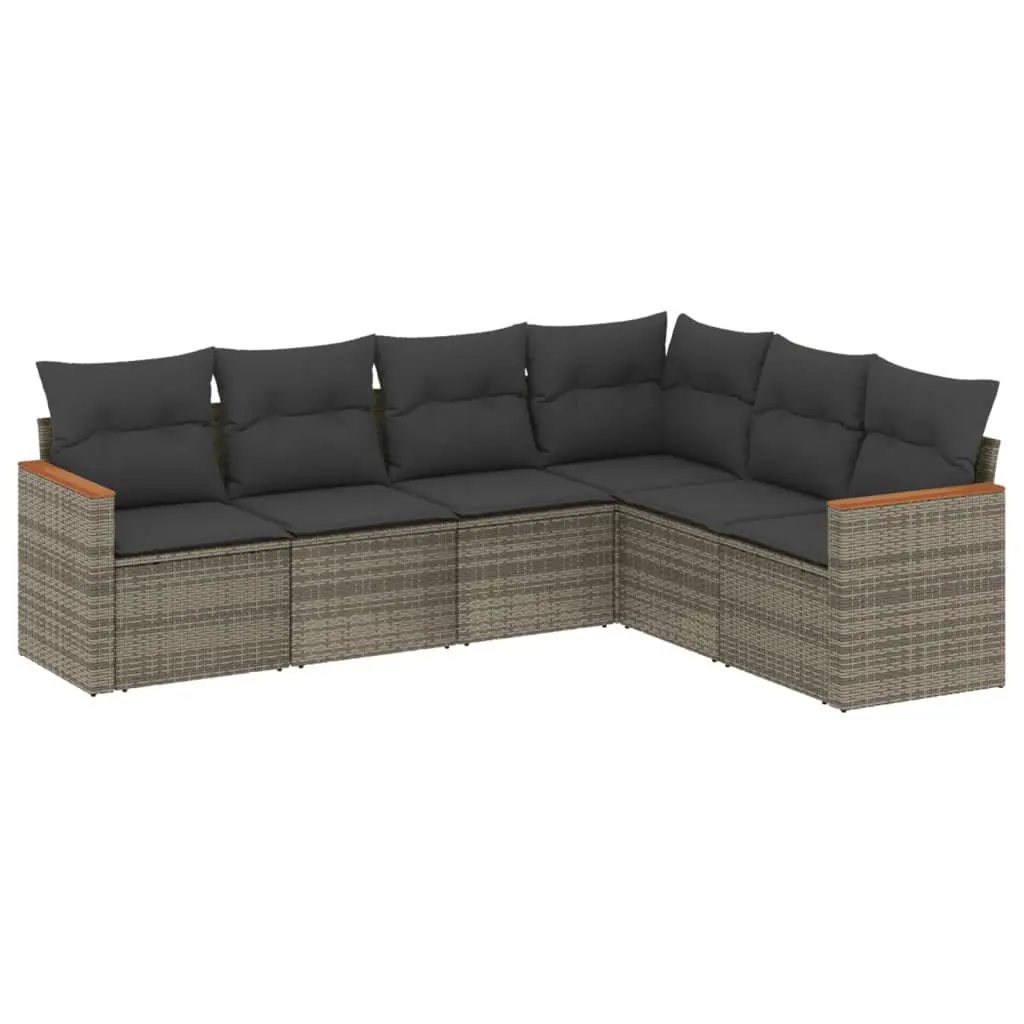 Garden Sofa Set PE Rattan 6 Piece Outdoor Furniture Grey with Cushions
