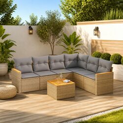 Beige Outdoor Garden Sofa Set 7 Piece with Storage