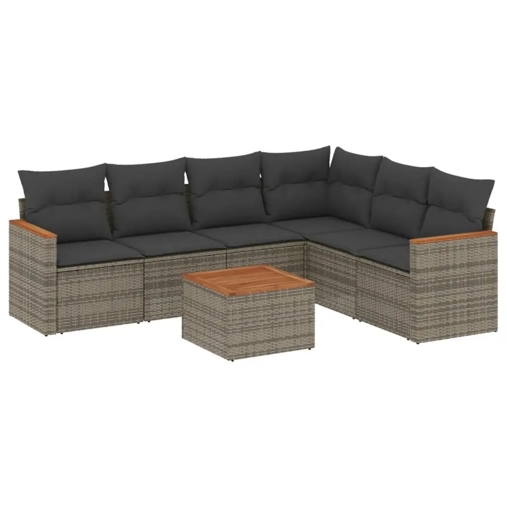 7 Piece Garden Sofa Set PE Rattan Grey Modular Outdoor Patio Furniture with Cushions