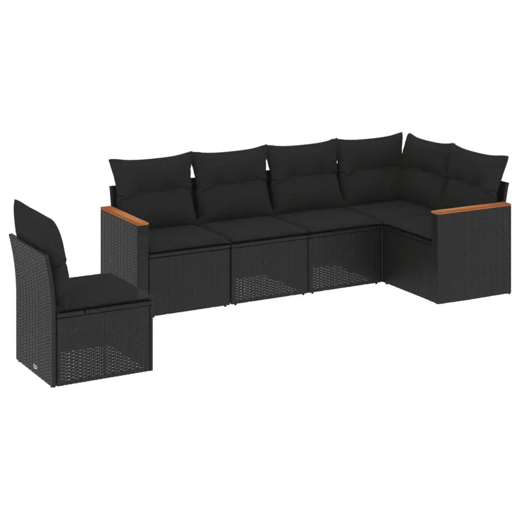 Garden Sofa Set PE Rattan 6 Piece Modular Outdoor Furniture Black