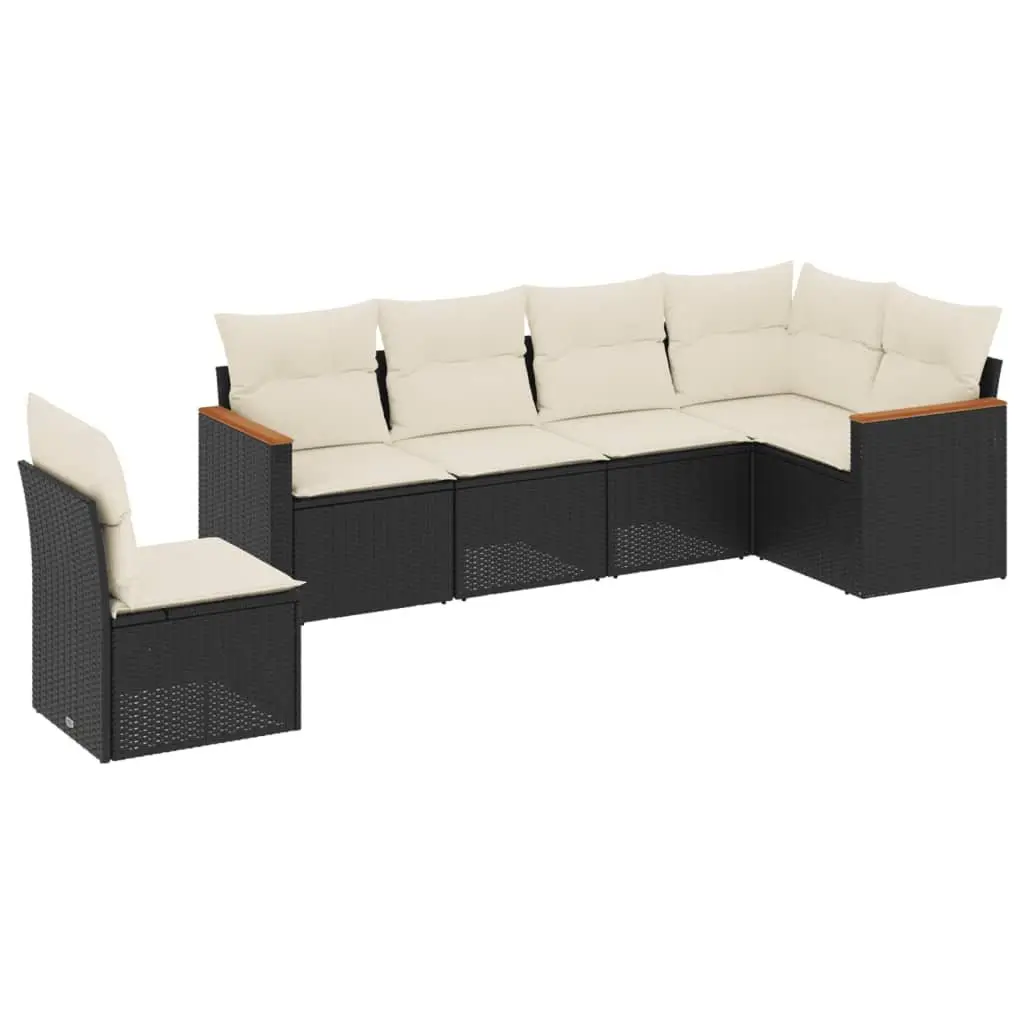 Garden Sofa Set PE Rattan 6 Piece Outdoor Furniture Black