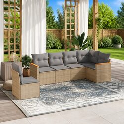 6-Piece Garden Sofa Set Beige Poly Rattan Outdoor Furniture
