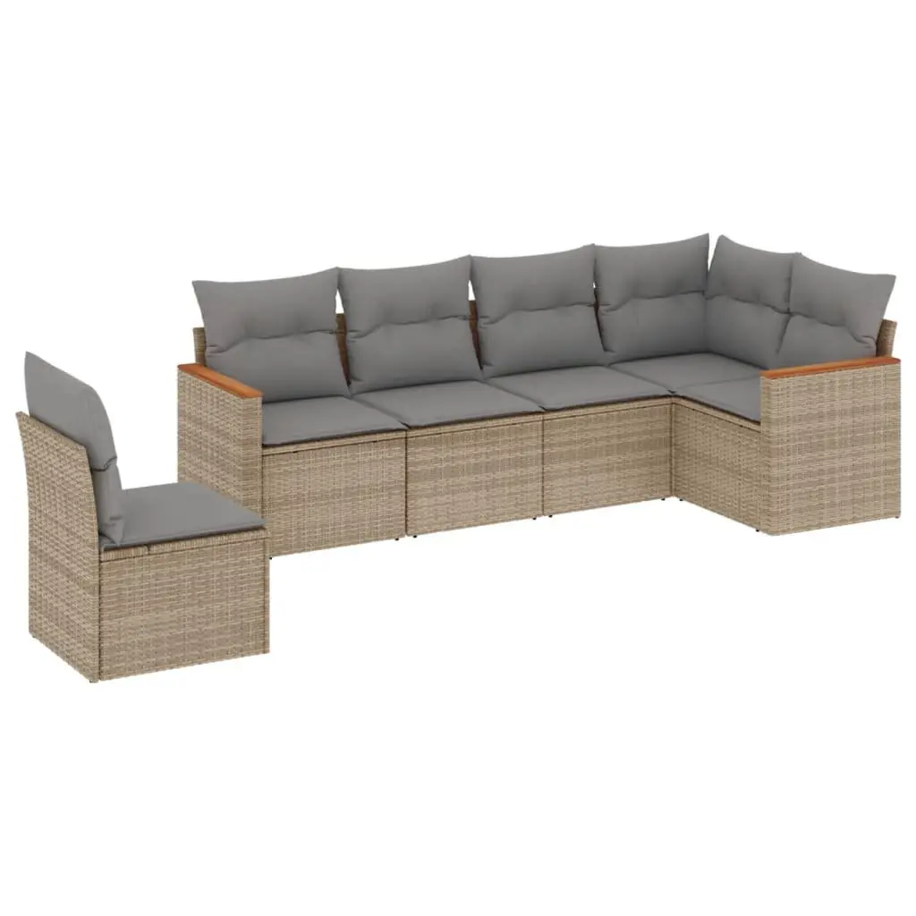 6-Piece Garden Sofa Set Beige Poly Rattan Outdoor Furniture