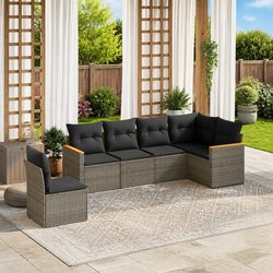 Stylish Grey 6-Piece Garden Sofa Set with Cushions