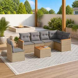 7 Piece Outdoor Sofa Set with Cushions in Beige
