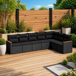 Black Poly Rattan 7-Piece Garden Sofa Set