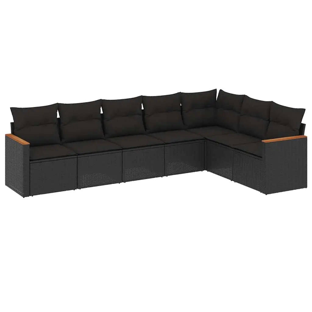 Black Poly Rattan 7-Piece Garden Sofa Set