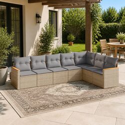 Beige 7 Piece Outdoor Patio Sofa Set with Cushions