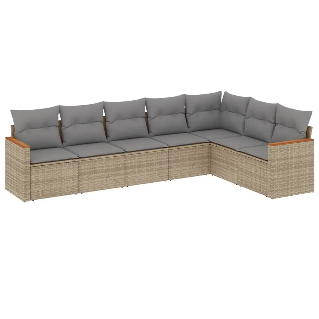 7 Piece Garden Sofa Set PE Rattan Beige Outdoor Furniture