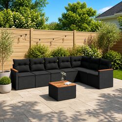 8-Piece Black Outdoor Sectional Sofa Set with Storage