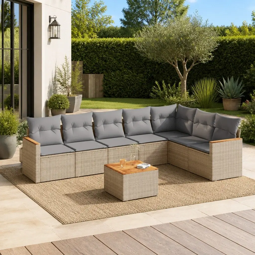 Garden Sofa Set PE Rattan 8 Piece Outdoor Furniture Beige Modular Patio Sectional