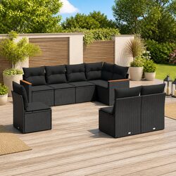 Premium 8 Piece Outdoor Sofa Set in Black Poly Rattan