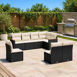 Premium 8-Piece Black Garden Sofa Set with Cushions