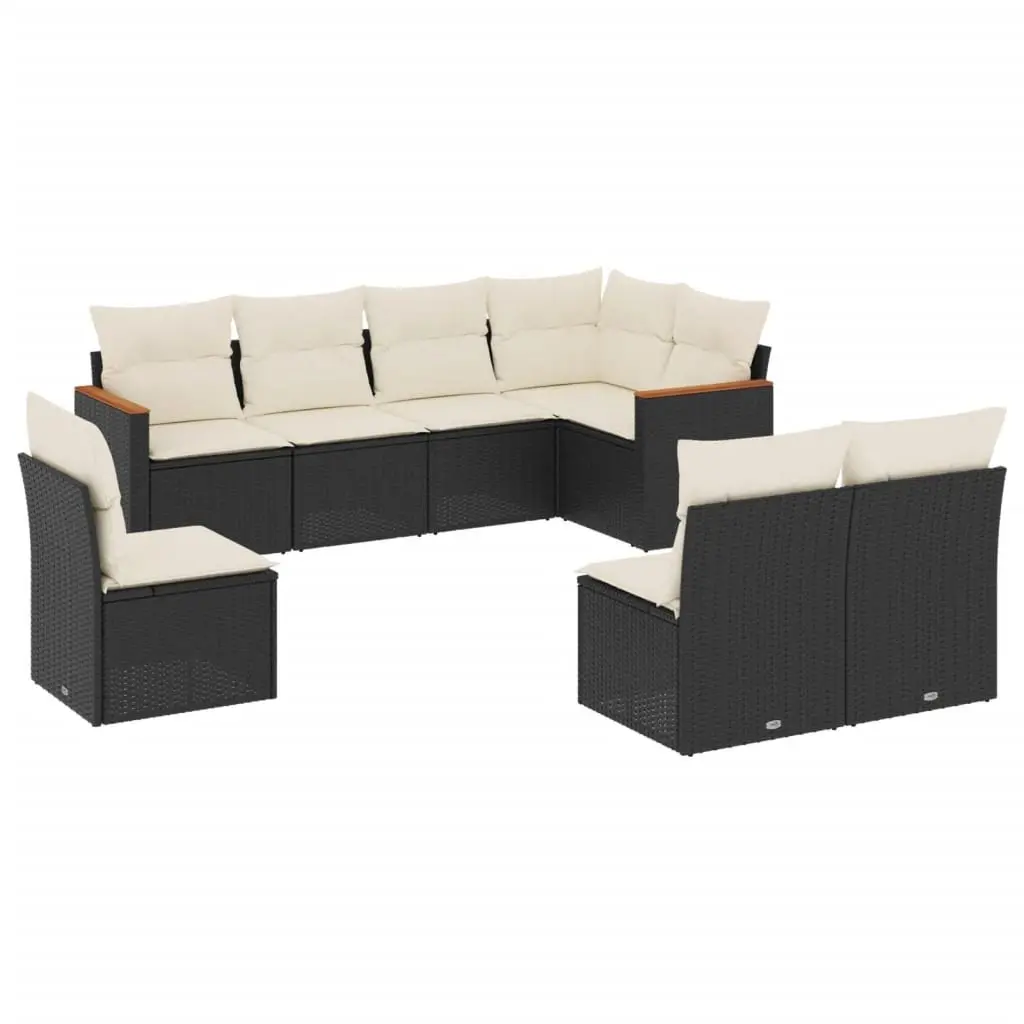Garden Sofa Set PE Rattan 8 Piece Outdoor Furniture Patio Seating Black with Cushions