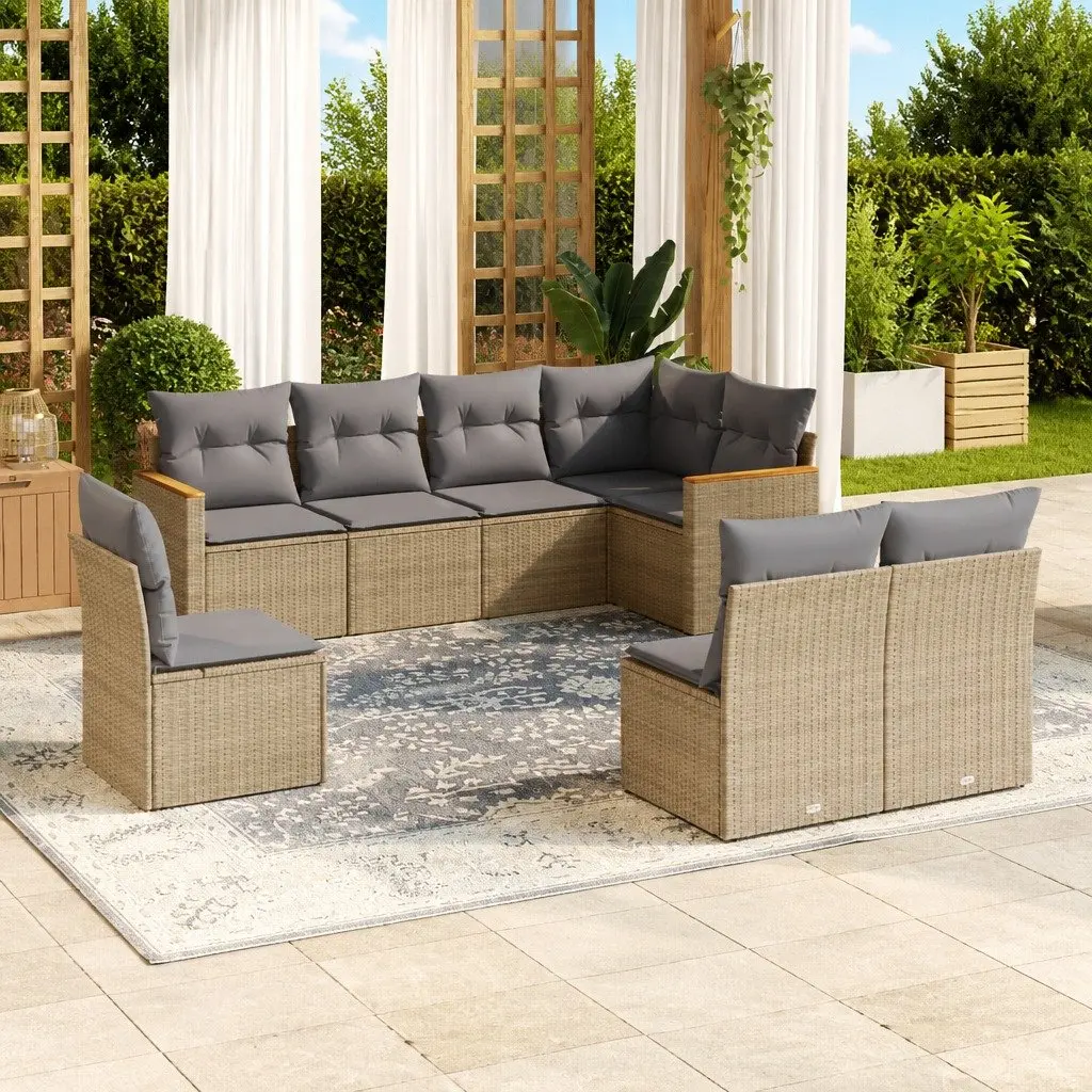 8 Piece Beige Garden Sofa Set with Cushions