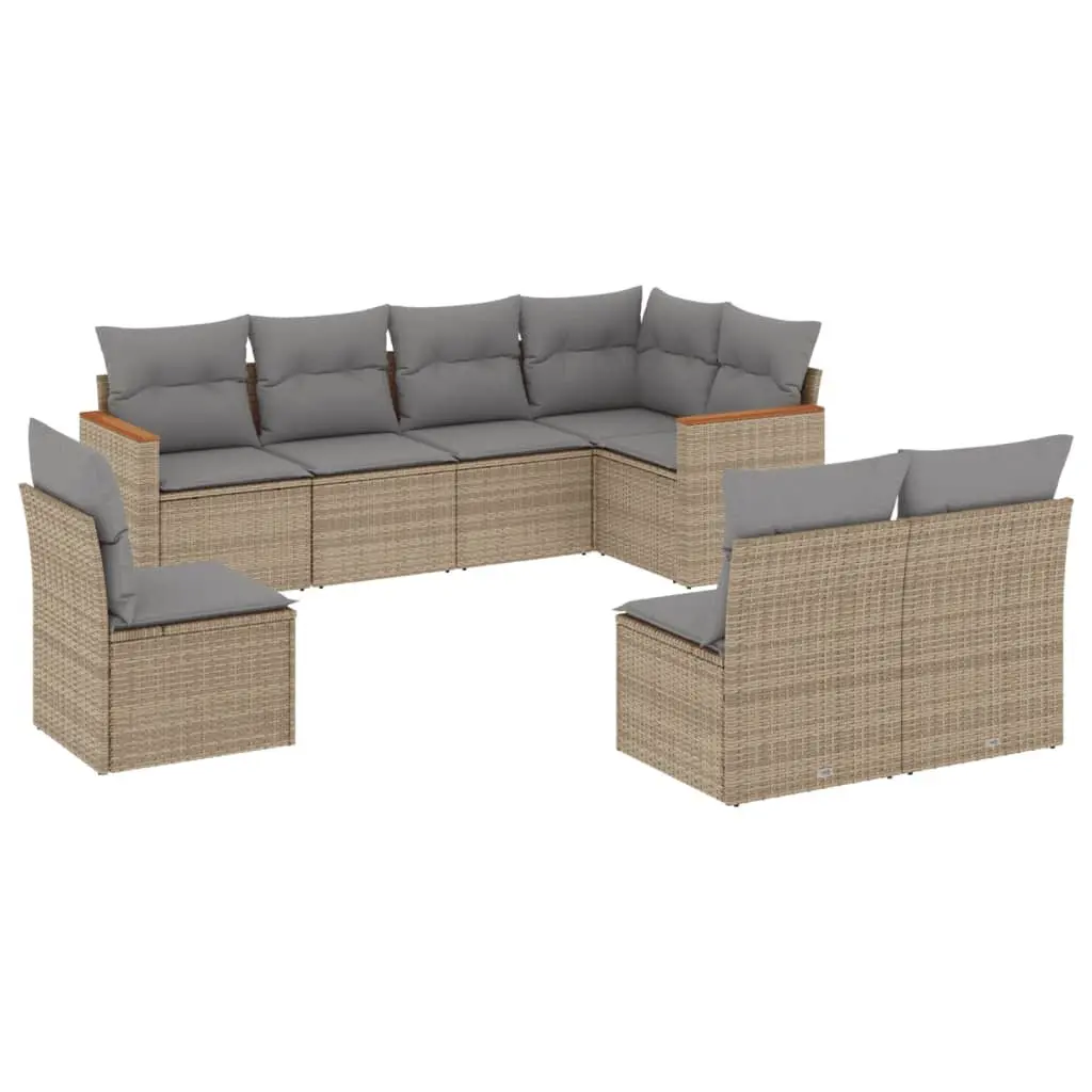 8 Piece Beige Garden Sofa Set with Cushions