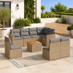 Beige Rattan 9-Piece Garden Sofa Set for Outdoor Spaces