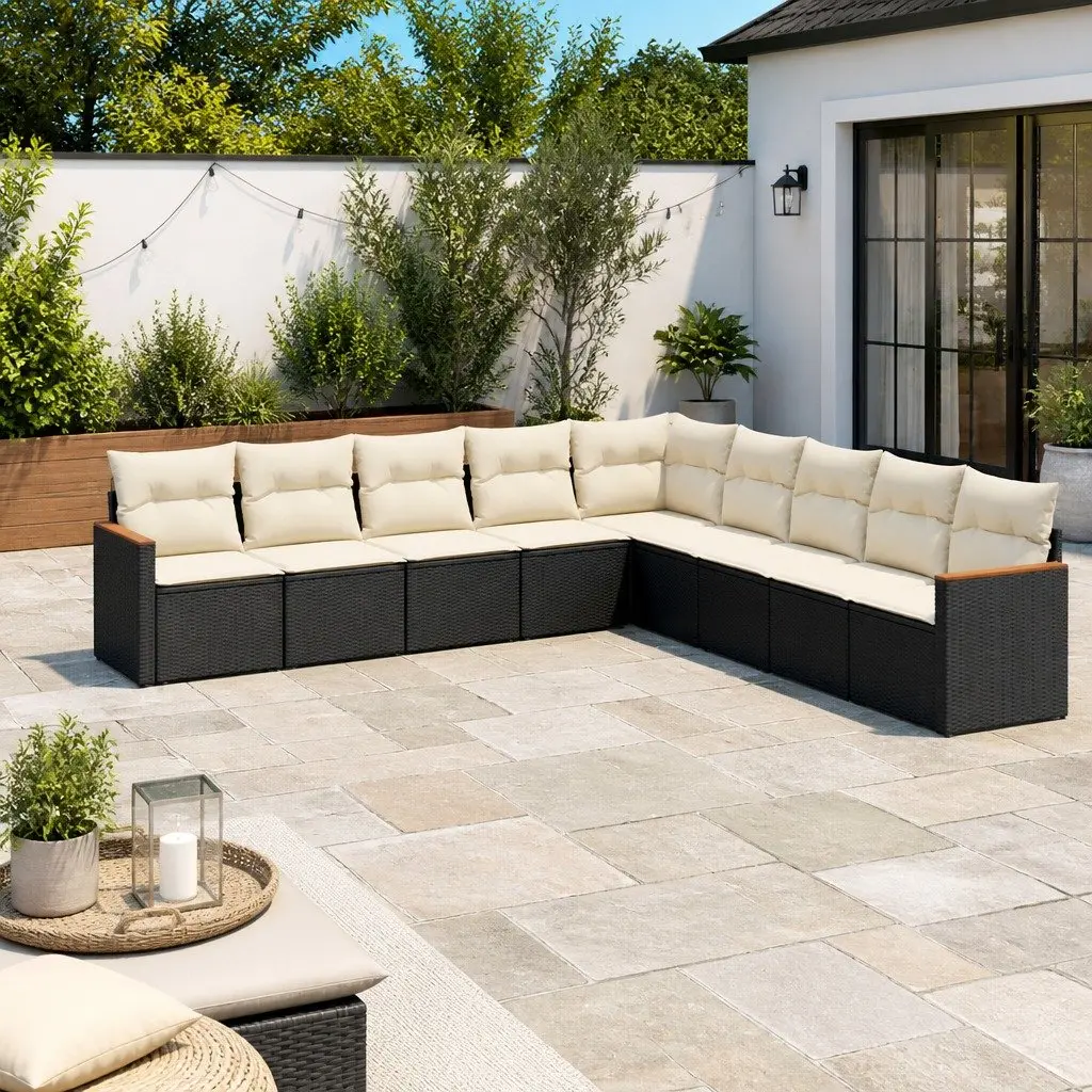 Garden Sofa Set PE Rattan 9 Piece Outdoor Furniture Modular Black