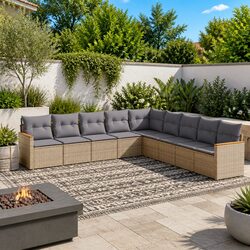 9-Piece Modular Garden Sofa Set with Storage in Beige