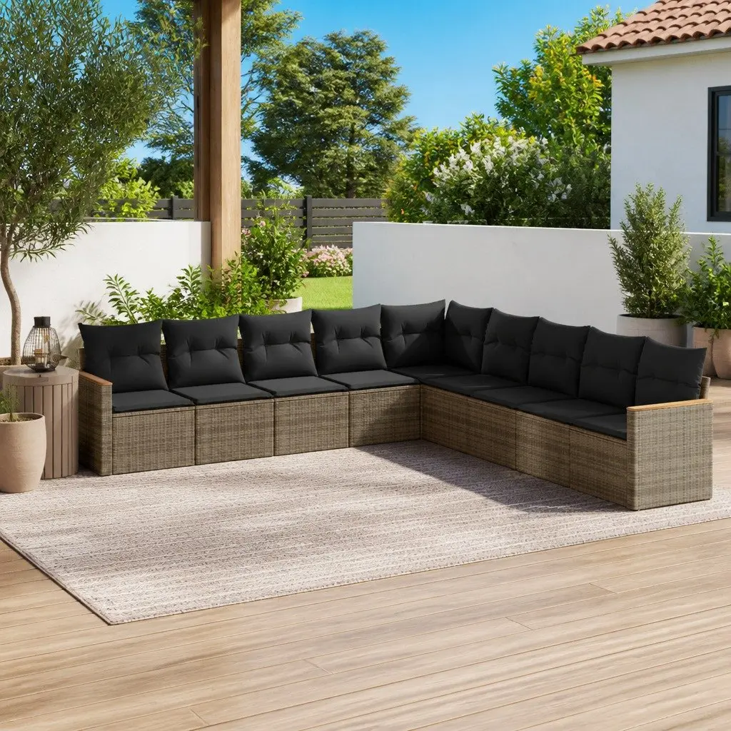 Garden Sofa Set PE Rattan 9 Piece Outdoor Furniture Modular Grey