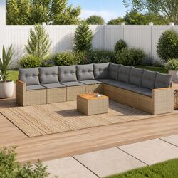 10 Piece Garden Sofa Set Beige Poly Rattan Patio Furniture Cushions Storage Bag