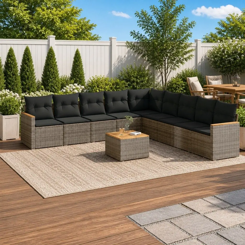 10-Piece Garden Sofa Set in Grey Rattan