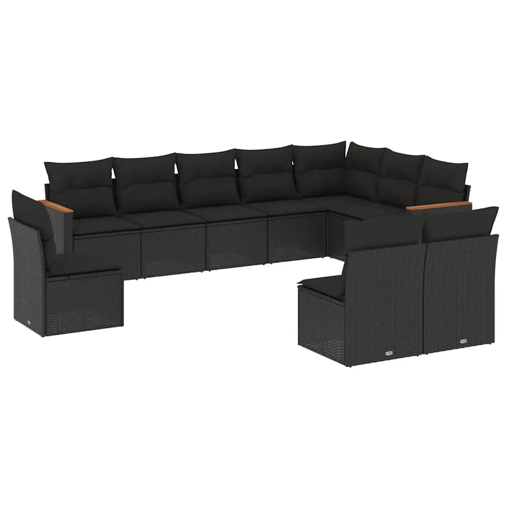 Modular 10 Piece Black Poly Rattan Garden Sofa Set