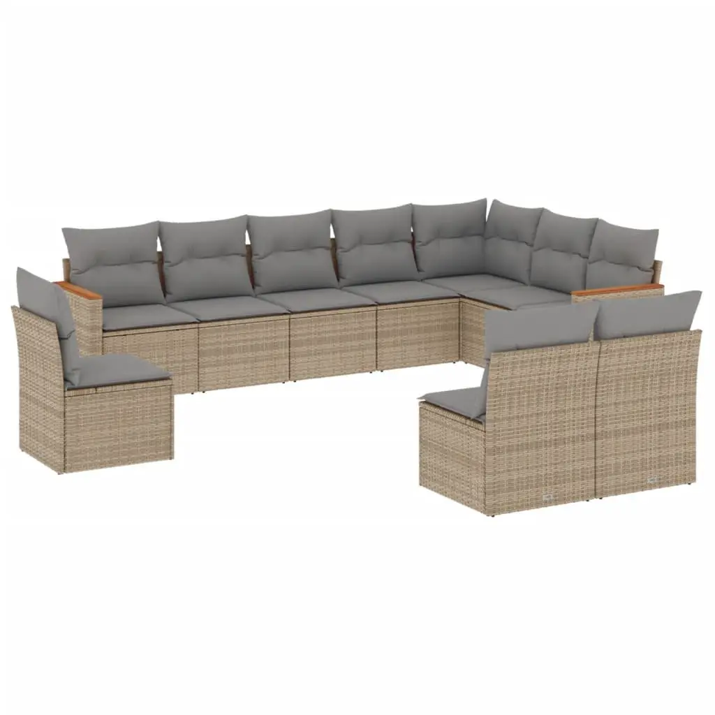 Beige 10-Piece Garden Sofa Set with Cushions and Storage