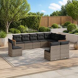 10-Piece Grey Poly Rattan Modular Garden Sofa Set