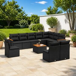 Durable 11 Piece Black Modular Garden Sofa Set