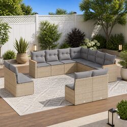 11-Piece Modular Beige Garden Sofa Set for Outdoors