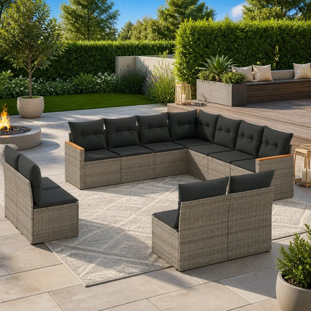 Modular 11-Piece Garden Sofa Set in Grey Poly Rattan