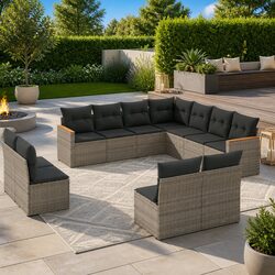 Modular 11-Piece Garden Sofa Set in Grey Poly Rattan